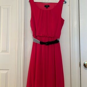 AGB Women's Red Midi Dress with Belt